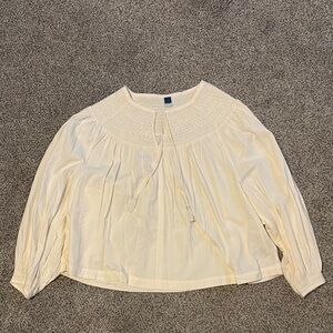 Old Navy Cream Blouse with Bib Collar and Long Sleeves